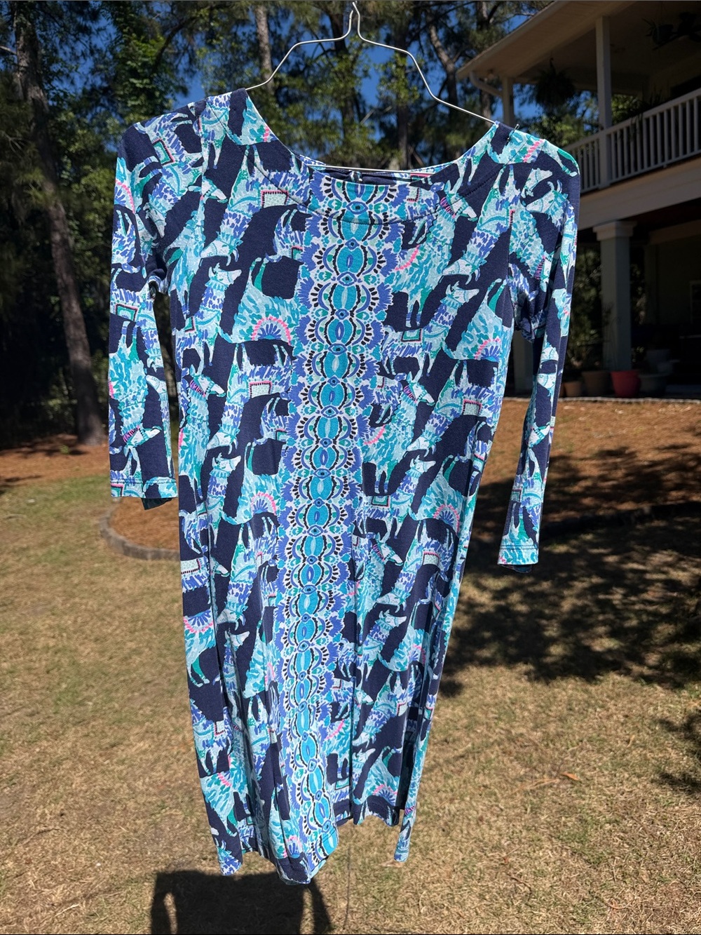 Lily Pulitzer Women’s Navy Blue Patterned Boatneck Dress